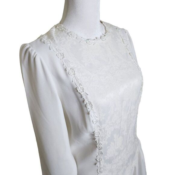 Vintage 80d California Dynasty High Neck Drop Waist Wedding Dress Womens Size XS - Picture 3 of 9